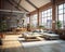 The loft interior design of living room uses technology.