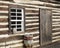 Log cabin door window close-up