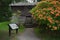 Log Cabin with Flaming Azalea- Blue Ridge Parkway, Virginia, USA