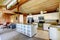 Log cabin house interior. Kitchen room