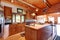 Log cabin large kitchen interior.