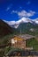 Log cabin under the Snow Mountain in Shangri-La