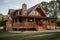 log cabin with wrap-around porch and rocking chairs