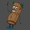 Log with a face. Vector illustration of a cartoon log with a funny face. Hand drawn tree with a face. Cartoon tree, a log.