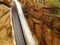 Log flume ride steep drop in waterfall motion blur