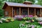 A Log House Porch and a Symphony of Spring Flowers with Generative AI