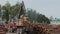 Log unloading by manipulator, manipulator operation, log discharging, work at sawmill