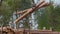 Log unloading by manipulator, manipulator operation, log discharging, work at sawmill