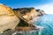 Logas Beach and amazing rocky cliff in Peroulades. Corfu. Greece