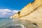 Logas Beach and amazing rocky cliff in Peroulades. Corfu. Greece