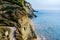 Loggas beach at Peroulades is a paradise beach at  high rocky white cliff and crystal clear azure water in Corfu, close to Cape