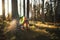 Logger man cutting a tree with chainsaw. Lumberjack working with chainsaw during a nice sunny day. Tree and nature. People at work