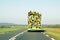 Logging truck on the highway with a load of cut trees