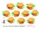 Logic puzzle game for children and adults. Can you find two identical burgers? Page for kids brain teaser book. Task for