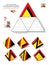 Logic puzzle game for children and adults. Draw the ornaments in empty triangles of template so they matches all the pyramids.