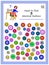 Logic puzzle game for children and adults. Need to find three identical buttons. Printable page for kids brain teaser book.