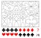 Logic puzzle game. Find four times of each card suits hidden in the picture and paint them. Worksheet page for children and adults