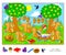 Logic puzzle game for kids. Find 7 objects hidden in the picture. Educational page for children. Developing counting skills. Play