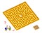 Logic puzzle game with labyrinth for children and adults. Help the gardener find the way till the flower bed. Worksheet for kids