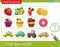 Logic puzzle for kids. What does not fit? Berries. Cupcakes. Automobile cars. Education game for children. Worksheet vector design