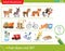 Logic puzzle for kids. What does not fit? Farm animals, Construction or building. Winter active recreation. Education game for