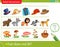 Logic puzzle for kids. What does not fit? Hats. Animals. Mushrooms. Matching game, education game for children. Worksheet vector