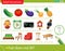 Logic puzzle for kids. What does not fit? Vegetables, watches, furniture. Education game for children. Worksheet vector design for