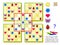 Logic Sudoku puzzle game for kids. Draw signs in empty places so that in each of big squares there will be 5 different images.