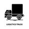 logictics truck icon, black vector sign with editable strokes, concept illustration