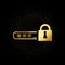 login lock, key gold icon. Vector illustration of golden particle background