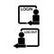 Login and logout icon with people and arrow. Flat design.