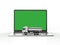 Logistic business information with oil tank semi trailer truck on blank screen notebook