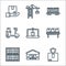 Logistic and delivery line icons. linear set. quality vector line set such as insurance, warehouse, warehouse, assembly line,