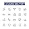Logistic delivery line vector icons and signs. Delivery, Shipping, Courier, Freight, Transit, Vehicle, Storage, Supply