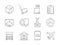 Logistic icon set. Warehouse delivery boxes containers and transport crane ship vector thin line symbols