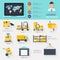 Logistic infographics. Set of flat warehouse icons logistic blank and transportation, storage vector illustration.