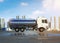 Logistic oil tank semi trailer truck at oil refinery