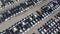 LOGISTIC AND TRADE AUTOMOBILE CENTER. DRONE AERIAL PHOTO. VEHICLE PARK