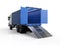 Logistic trailer truck or lorry with container open on white background