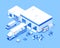 Logistic warehouse with truck transportation forklift and manual robotic staff isometric vector