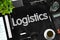 Logistics on Black Chalkboard. Business Concept. 3D.
