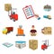 Logistics and delivery cartoon icons in set collection for design. Transport and equipment isometric vector symbol stock