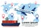 Logistics geo tag set of different delivery air cargo trucking maritime shipping transportation location distribution