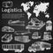 Logistics hand drawn isolated elements.