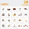 Logistics icon set. Collection of simple elements such as the delivery man, cargo barge, cargo train, dimensions, cargo