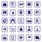 Logistics icons. Set icons transport and logistics in blue.  Warehouse and shipping equipment. Icons vector for your web site desi