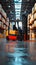 Logistics prowess Forklift efficiently loads pallets and boxes in warehouse