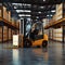 Logistics prowess Forklift efficiently loads pallets and boxes in warehouse