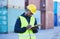 Logistics, shipping and checklist by man manager checking stock and delivery schedule at supply chain factory