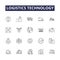 Logistics technology line vector icons and signs. Technology, Tracking, Automation, Delivery, Warehousing, Monitoring